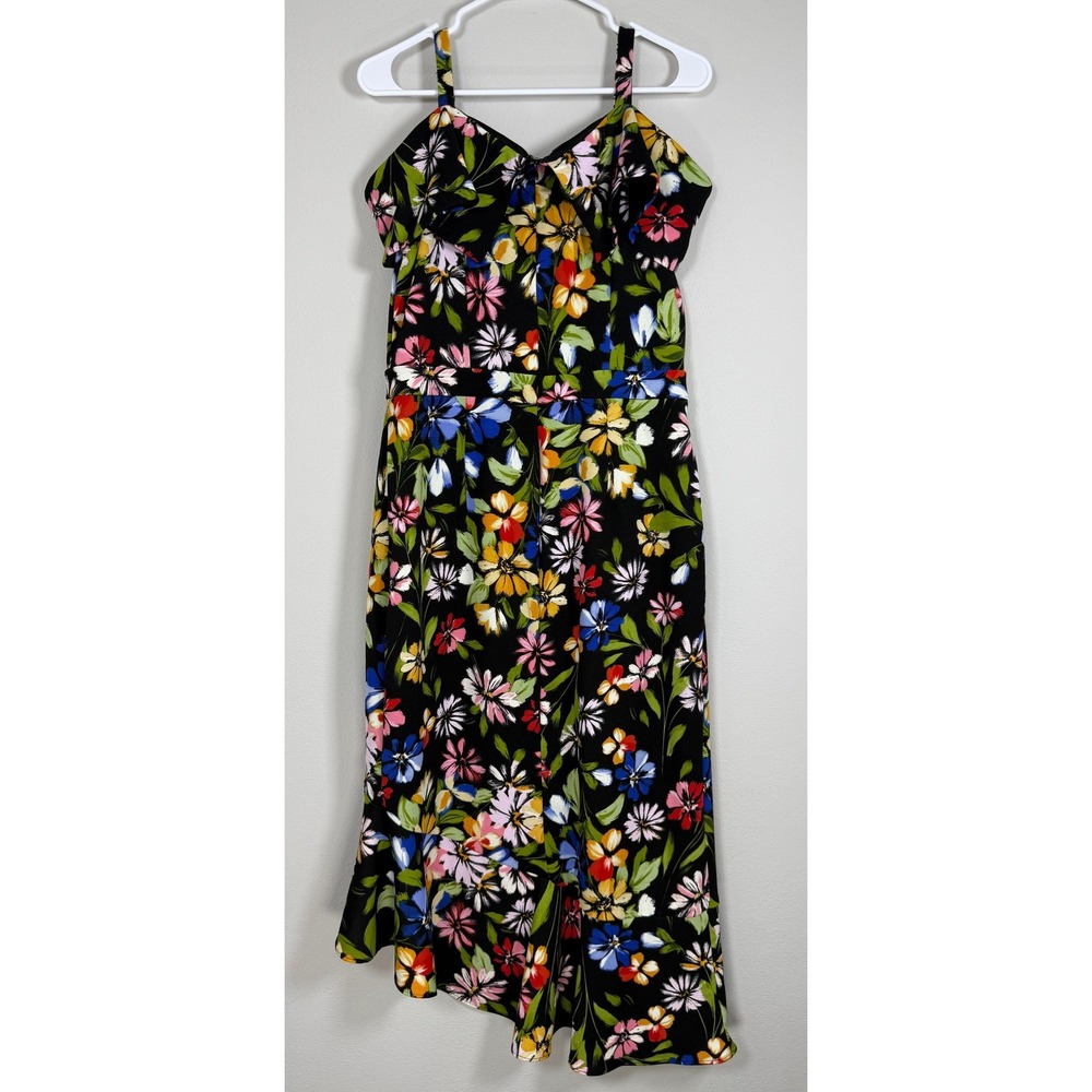 High Low Dress Womens 12 Floral V-Neck Black Multi Tropical Vacation Cruise - Picture 3 of 9